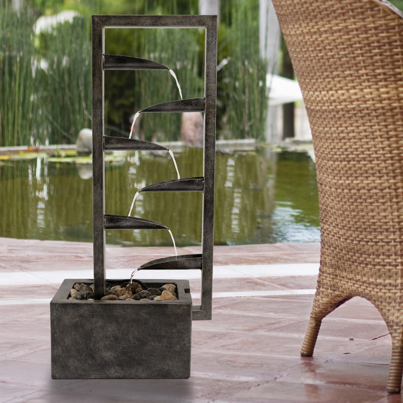 Sirretta 7-Tier Outdoor Concrete Water Fountain- Cascading Waterfall with Pump + Stones