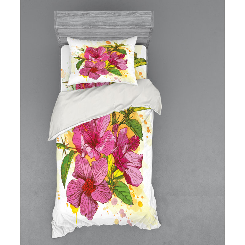 Ensemble de housse de couette en microfibre fuchsia / vert / terre, Housse de couette simple + 6 pièces supplémentai