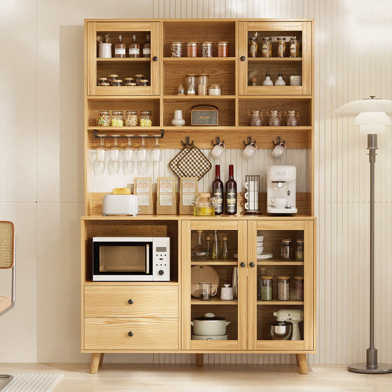  Garde-manger de 72,5 po de hauteur avec porte vitrée et tablette à micro-ondes, Naturel