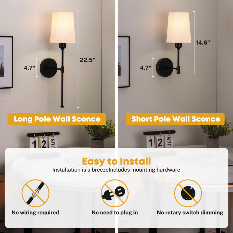 Battery Operated Wall Sconce Set Of 2,White+Black, Matte Black