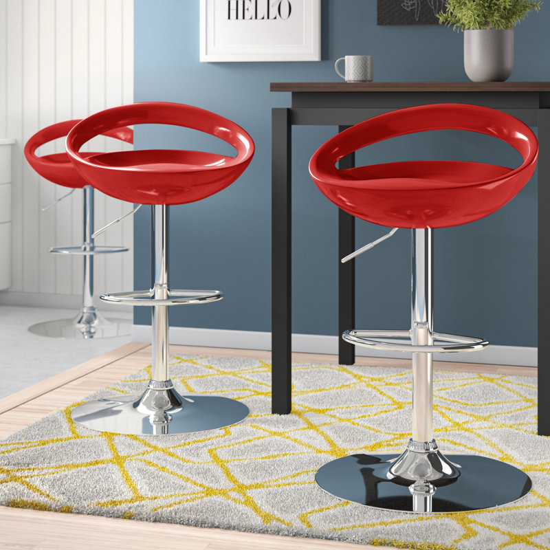 Tabouret de bar contemporain en plastique réglable en hauteur avec dossier arrondi avec découpe Hilia, Rouge