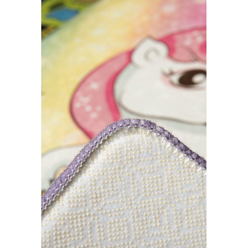Tapis rectangulaire rose / bleu en velours tissé à la machine Thurton, Rectangle 4 pi 7 po x 6 pi 3 po