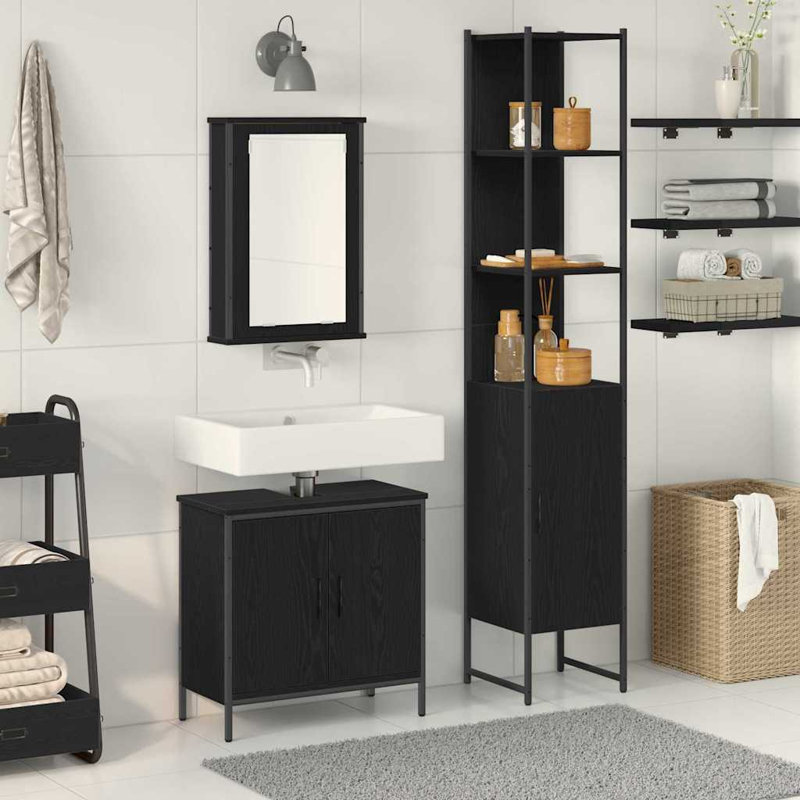 Bathroom Furniture Set With Door 3 Pcs 33 X 33 X 185.5 Cm, Black