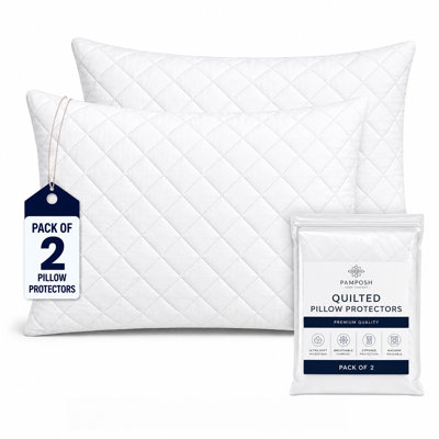  Quilted Pillow Protectors 2 Pack - Premium Microfiber Hypoallergenic Pillow Covers - Ultrasoft Breathable Pillow Cases with Zipper Closure
