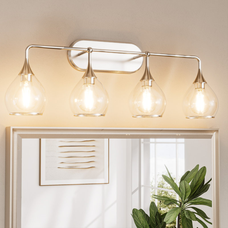 Phares à miroir à intensité variable avec cadre en métal, Or brossé, 4 lumières