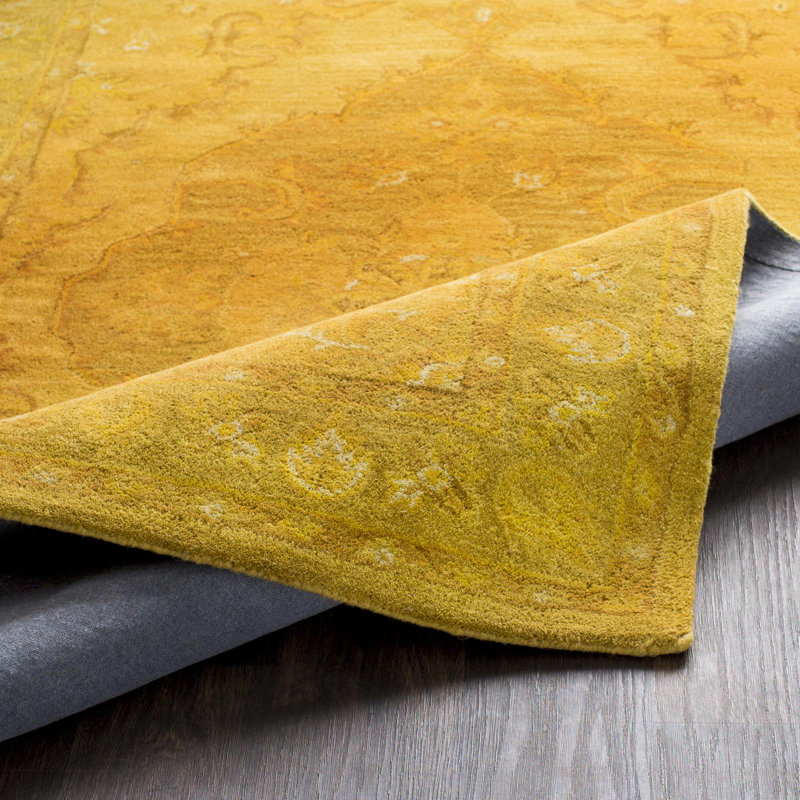 Eaddy Oriental Hand-Tufted Wool Bright Gold/Butter Area Rug, Rectangle 2' x 3'