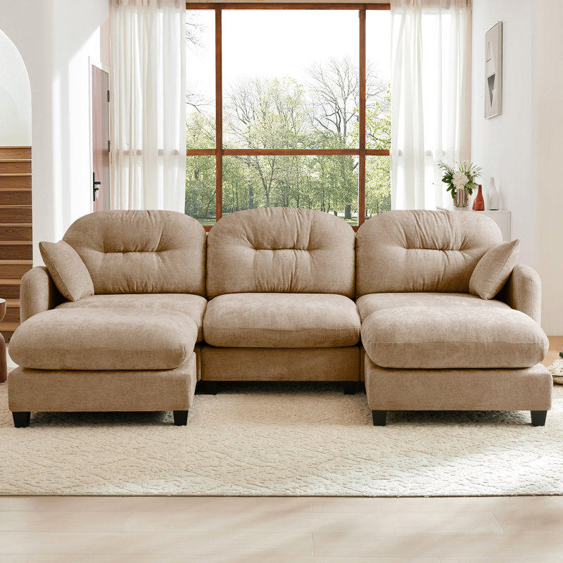 Camel, 3 - Seat, Modular Sectional , Movable , , Throw Pillows, Easy Install Seat Chenille U Shaped Couch With Install, Ergonomic Design, Camel Color