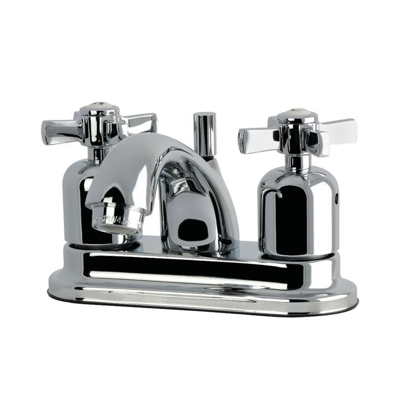 Kingston Brass Millennium Two-Handle 3-Hole Deck Mount 4" Centerset Bathroom Faucet with Plastic Pop-Up, Polished Chrome