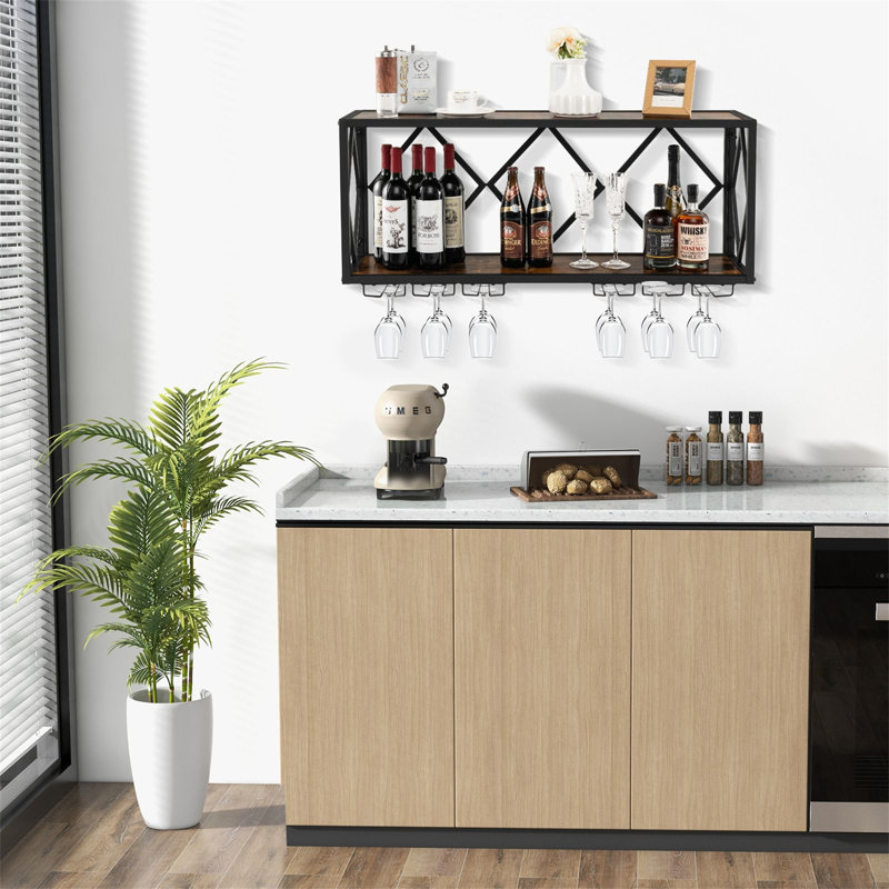 Wall Mounted Wine Bottle Rack Brown