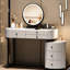 Table de coiffeuse moderne minimaliste avec miroir à DEL et armoire de rangement rotative, bureau de maquillage blanc avec tiroirs