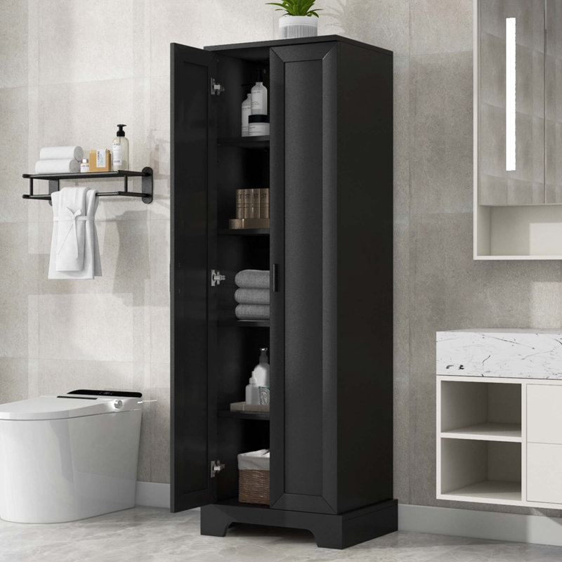 Storage Cabinet With Two Doors For Bathroom, Black