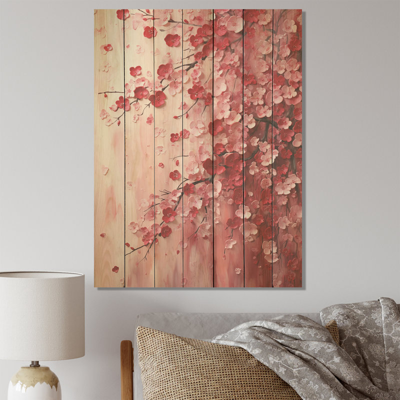 Cerisier rose en fleur IV - Cerisier sur bois, H 32 po x l 24 po