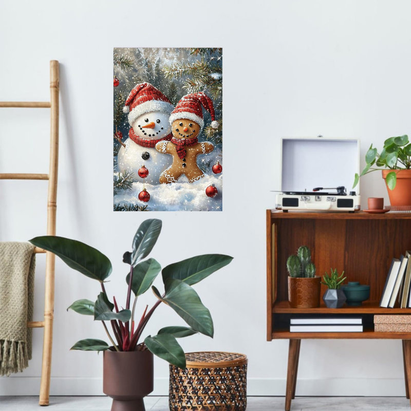 «Winter Christmas Snowman», art mural sur toile sans cadre 24 po x 36 po