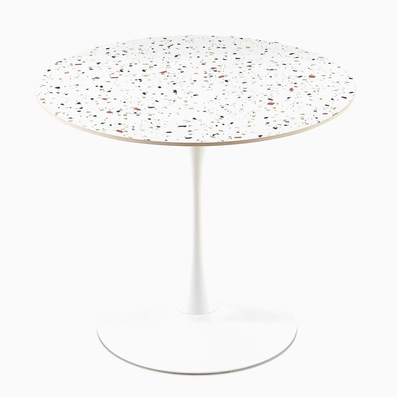 Table de salle à manger ronde en pierre blanche Mid-Century pour salle à manger, salon, café, facile à assembler et à nettoyer