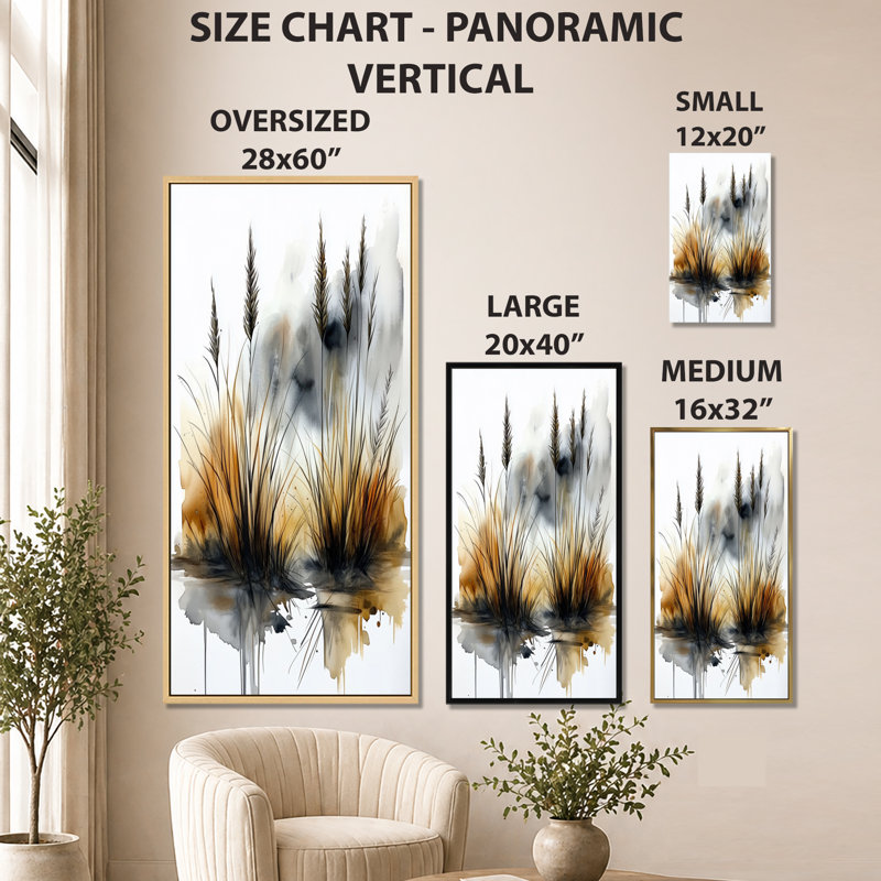 Gris brun Kaan II - reproduction d'art moderne sur toile encadrée, H 40 po x l 20 po, Cadre flottant noir