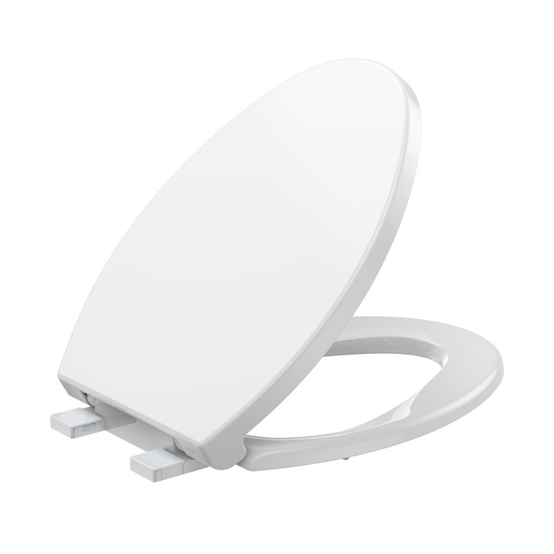 Easy Clean Combo 19 Inch White Elongated Toilet Seat Flat Front Quick Release Soft Close Quick Install