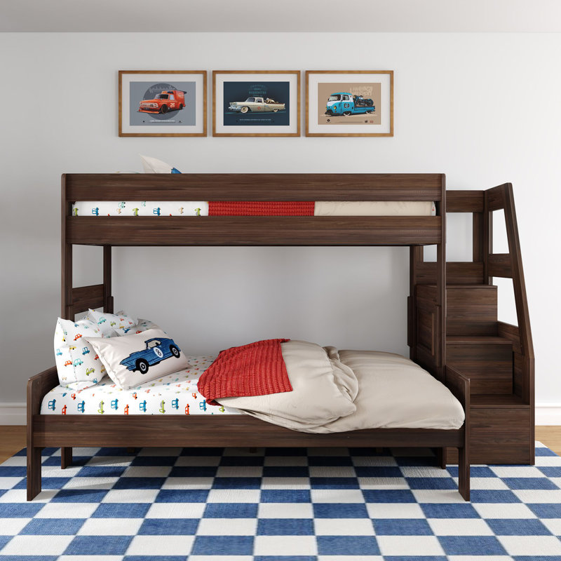Modern Farmhouse Bunk Bed With Staircase, Twin XL Over Queen, Barnwood Brown