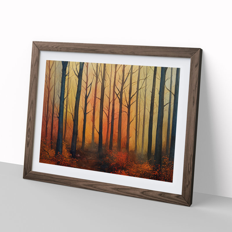Warm Autumn Forest Vol.4 - Single Picture Frame Painting, 25cm H x 34cm W x 2cm D, Walnut Framed
