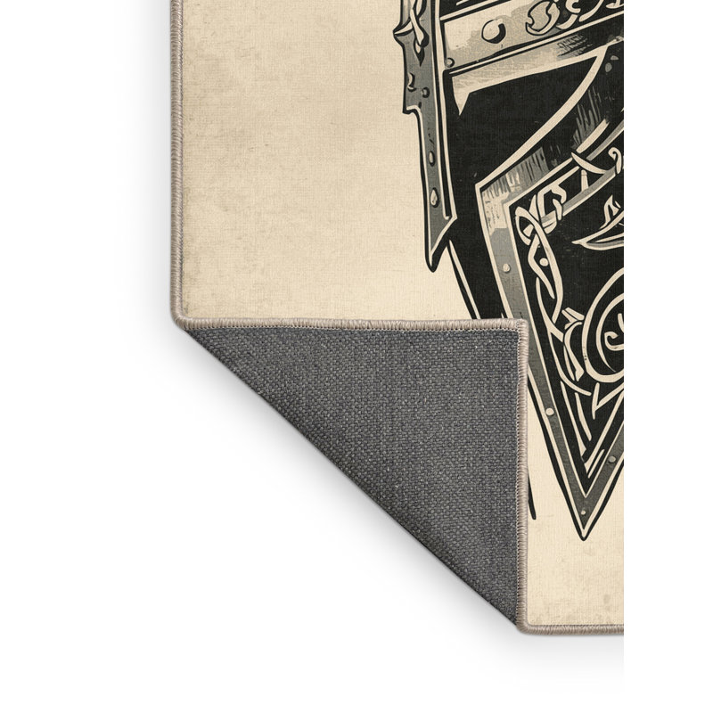Soft Plush Dupree Viking Helm Traditional Vintage Look Area Rug in Beige – Beige Binding, 4x6