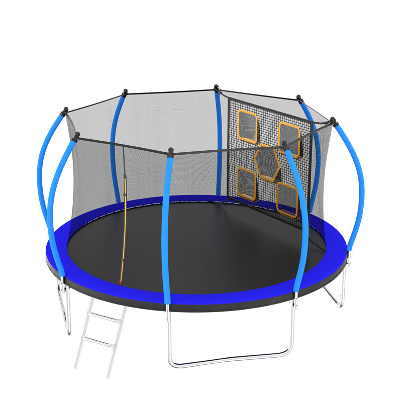 14FT Trampoline With Enclosure - Recreational Trampolines With Ladder, Blue