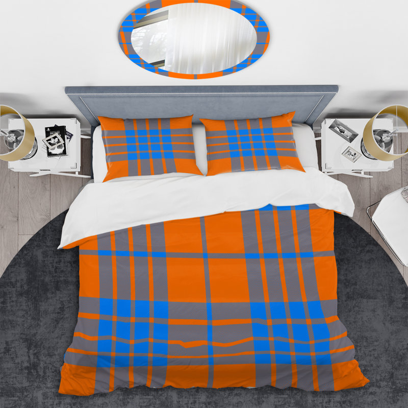 Ensemble de housse de couette en microfibre bleu / orange 3 pièces, Housse de couette pour très grand lit et 2 très