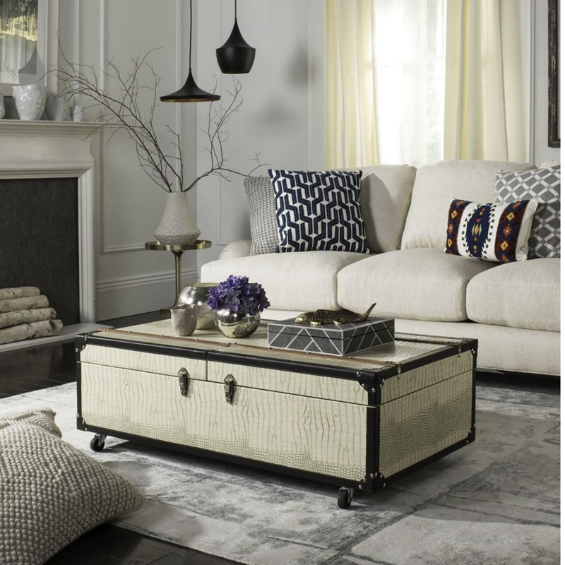 Table basse à roulettes avec rangement Rocker, Beige