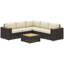 Ensemble de meubles de patio en rotin 6 pièces avec canapé d'angle, table, kaki-1172094066
