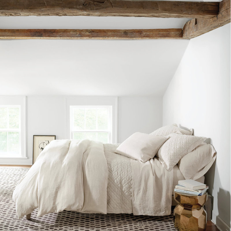Taie décorative matelassée en lin délavé, Européen, Naturel