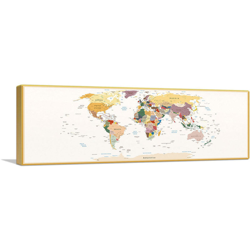 «World Map Earth Tone», impression sur toile tendue, H 12 po x l 36 po x 1,5 po