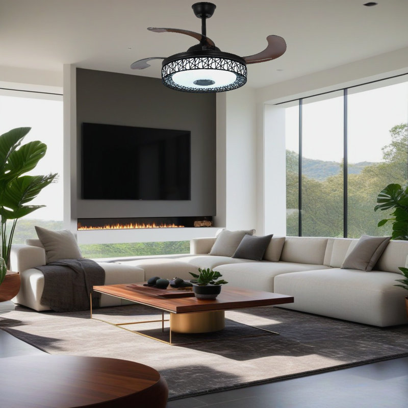 42 Inch Pendant Light - Black Bird's Nest Remote Control Inverter 7 Colour Bluetooth Invisible Fan Light - Perfect For Living Room/kitchen Island/bedroom