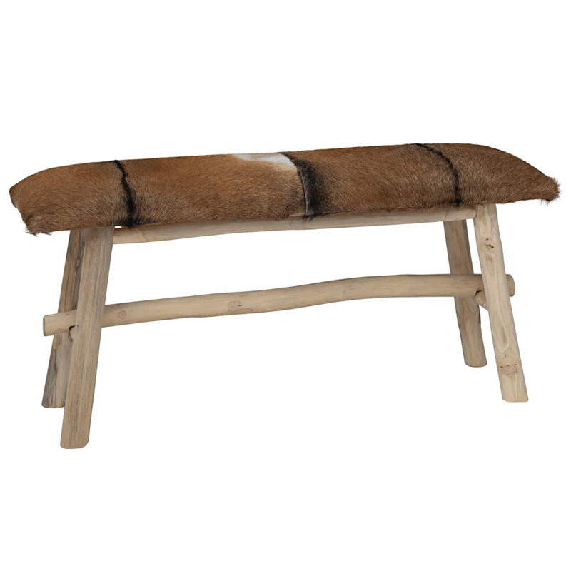 vidaXL Entryway Bench Natural brown 39.4 x 11.8 x 17.7 in Multicolor Teak and genuine goat leather