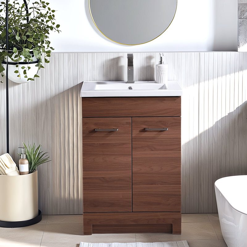 Meuble-lavabo simple autoportant 24 po Modern Mood Grain, Brun, Doré