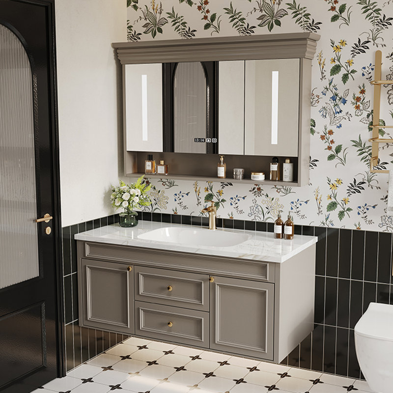 Armoire de salle de bain luxueuse de style américain, Gris clair, H 19,69 po x l 47,24 po x P 21,65 po