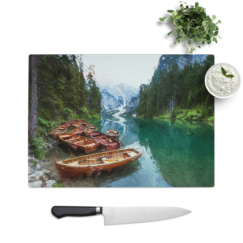 Tempered Glass Rowing Boats in Italy Chopping Board, 28.5 cm W x 20 cm L
