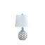 20 Inch Table Lamp, Luxurious Lattice Ceramic Body, Drum Shade, Blue Silver