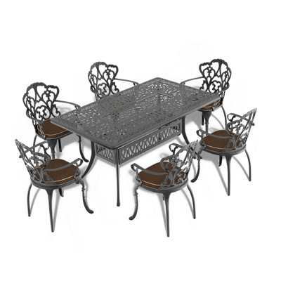 Table de salle à manger L58.27 * W34,65 pouces en fonte d'aluminium avec structure noire et trou pour parasol