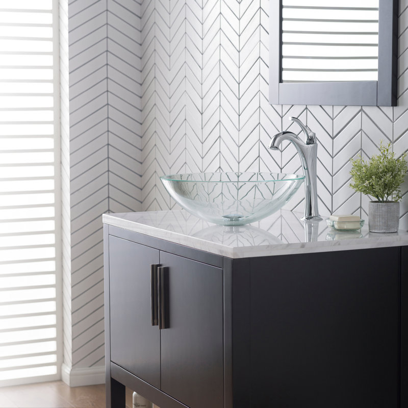 Glass Circular Vessel Bathroom Sink with Faucet, Chrome