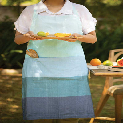 Apron | Waffle Blue Cotton Kitchen Apron-35.8"(L)
