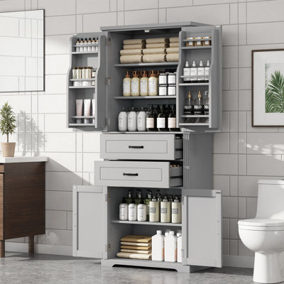 Armoire de rangement multifonctionnelle 72,5 po avec 2 tiroirs et 2 tablettes de porte - Organisateur autoportant réglable pour la salle de bain, la cuisine et le salon