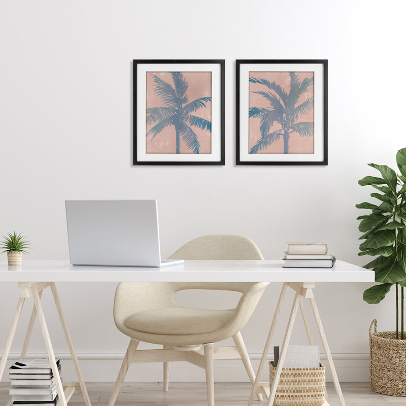 Ensemble de 2 impressions encadrées sous verre Pastel Tropical Haze, design par Ian C., Cadre noir minuit, H 16 po x l 13 po