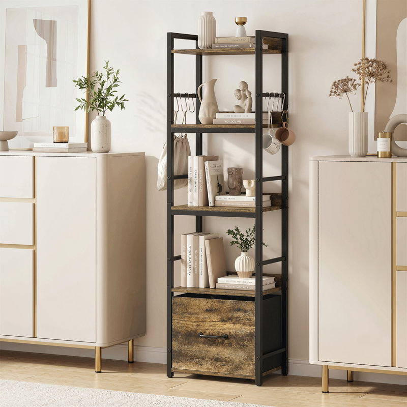 136.5cm H x 38.99cm W Metal Standard Bookcase, Brown