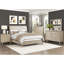 Structure de lit double beige, style classique, tête de lit en similicuir à boutons et structure de rails avec revêtement, inclus-129961426