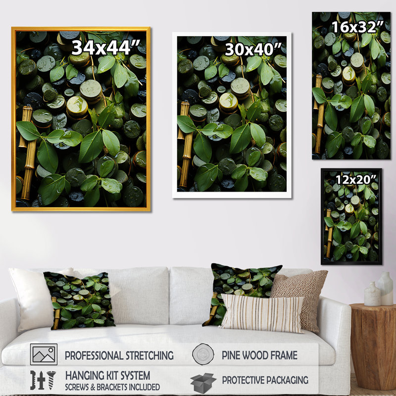 Tranquil Greenery Bamboo Oasis III - Art mural en bambou, Cadre flottant brun, H 40 po x l 30 po x P 1,5 po