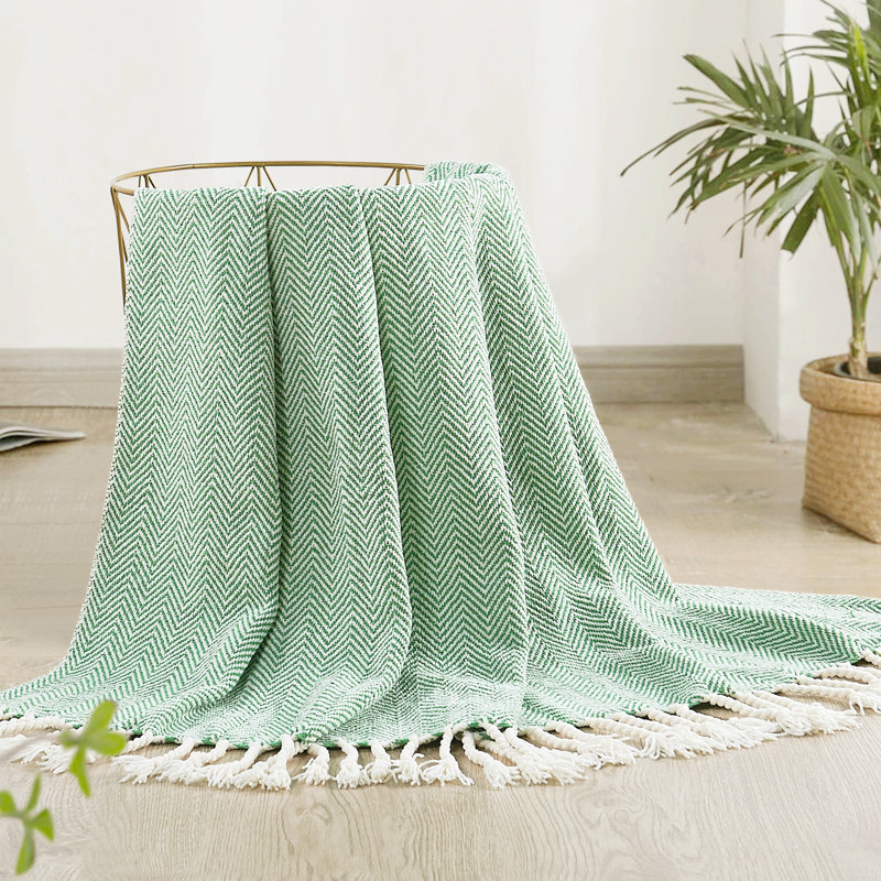 Herringbone Textured Throw Blanket, Sage Green