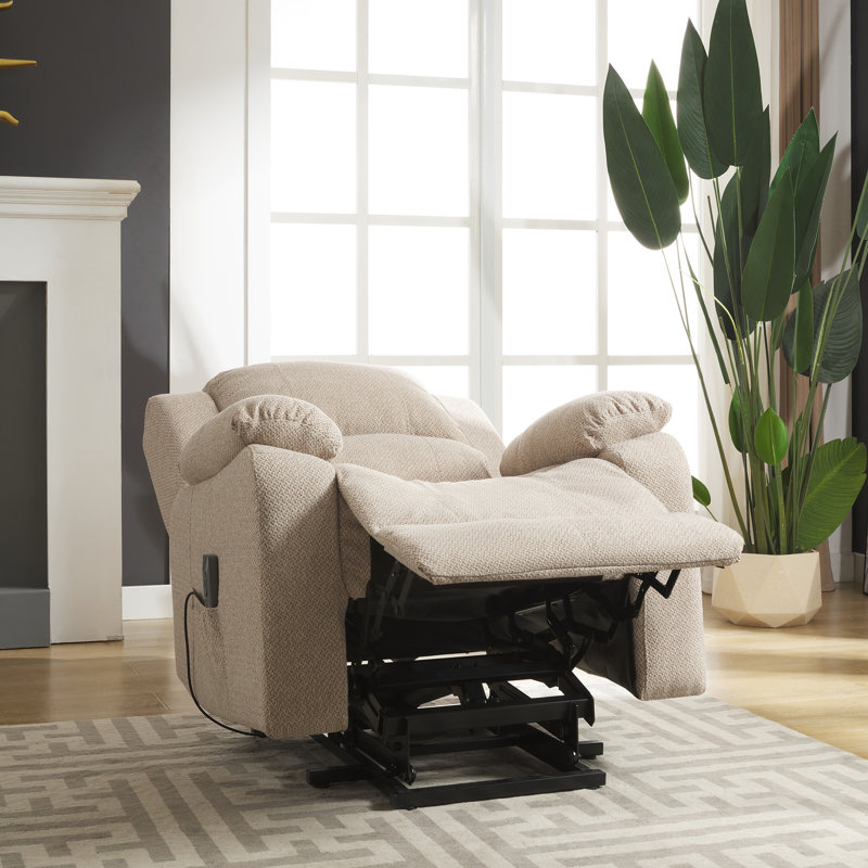 Aaronveer Upholstered Heated Massage Chair, Beige Polyester Twill