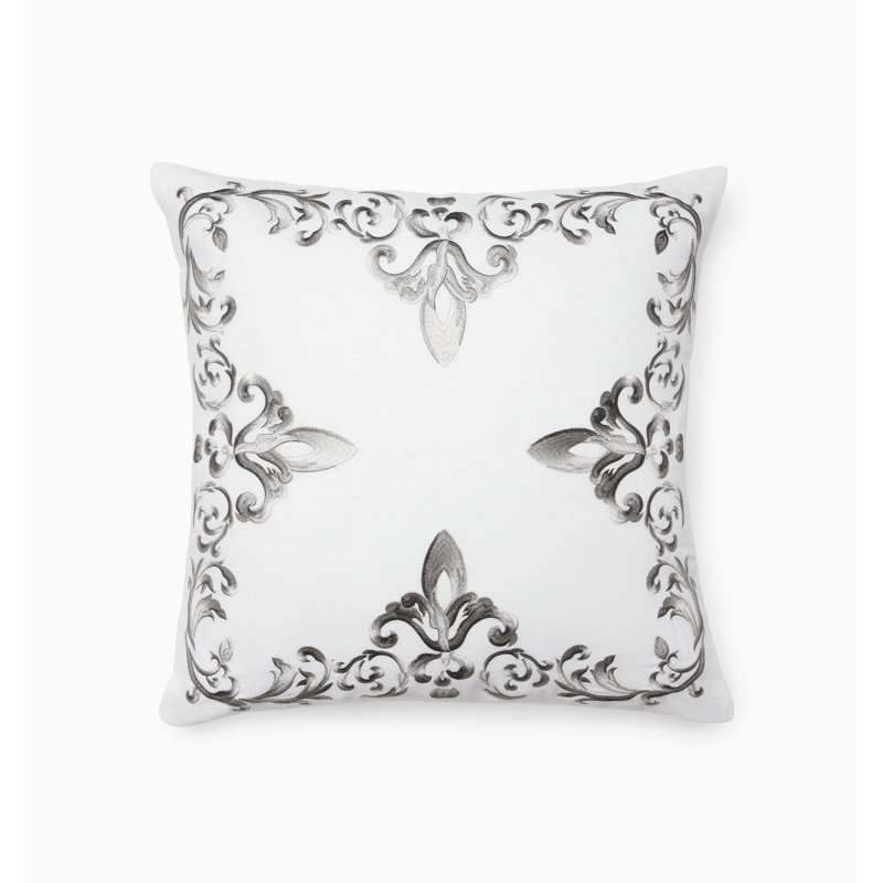 Umbria Linen Square Pillow Cover & Insert, White/Gunmetal
