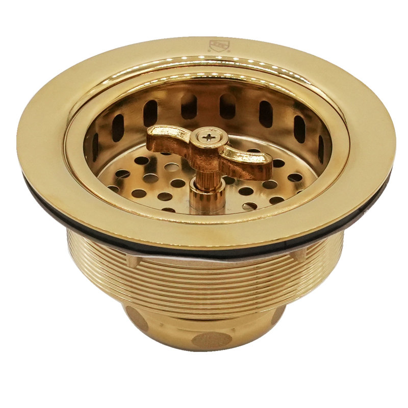 3-1/2" Wing Nut Style Kitchen Sink Drain Basket Strainer, Polished Brass