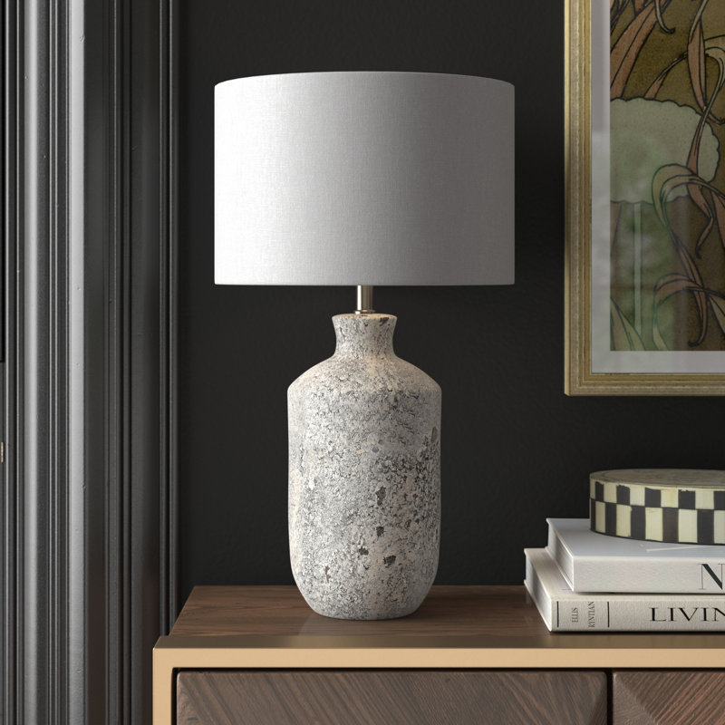 Gray Ceramic Table Lamp with Cream Drum Shade