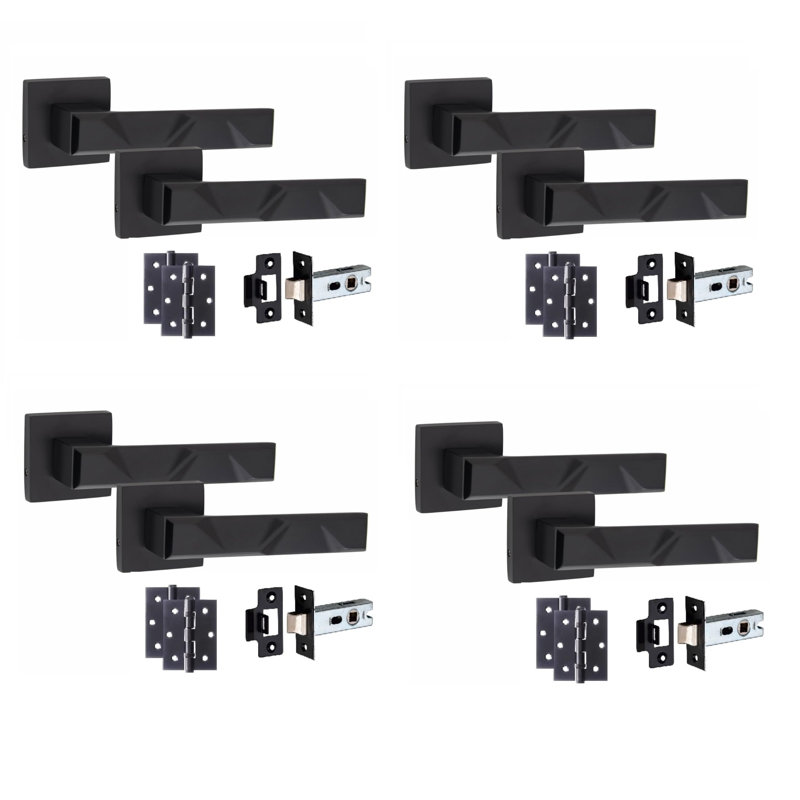 4 Pairs Modern Nova Premium Design Door Handles on Square Rose in Satin Nickel Finish