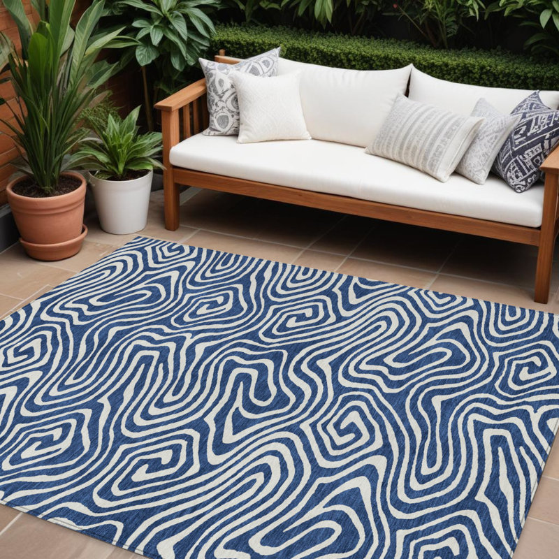 Tapis intérieur lavable abstrait bleu marine 9 pi x 12 pi